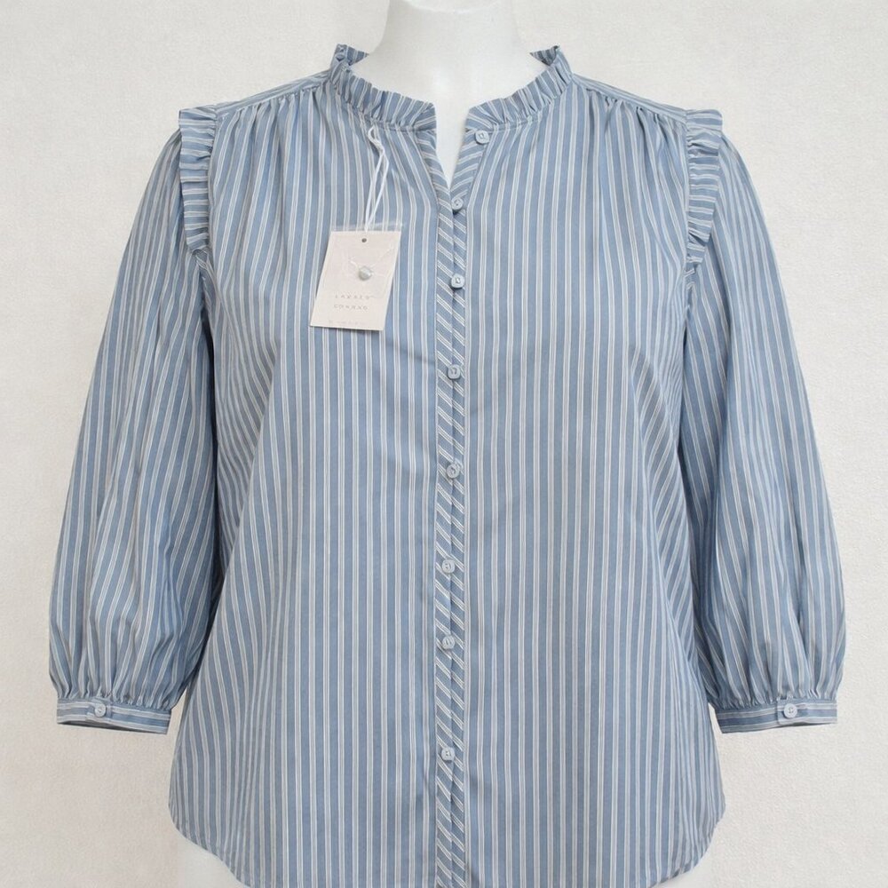 LC Lauren Conrad Blouse Womens 3X Blue Stripe Button Front Plus Size NWT